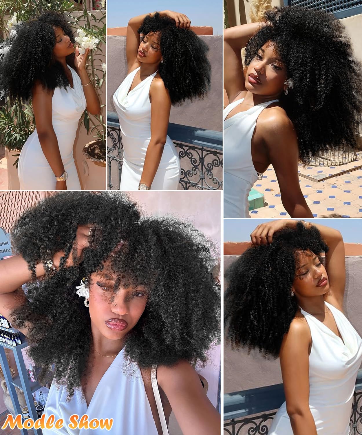 HILYBAE Curly Wig Afro Curly Wigs for Black Women Afro Kinky Curly Wig With Bangs Full and Fluffy Glueless Wig Synthetic Hair Replacement Wigs for Cosplay and Daily