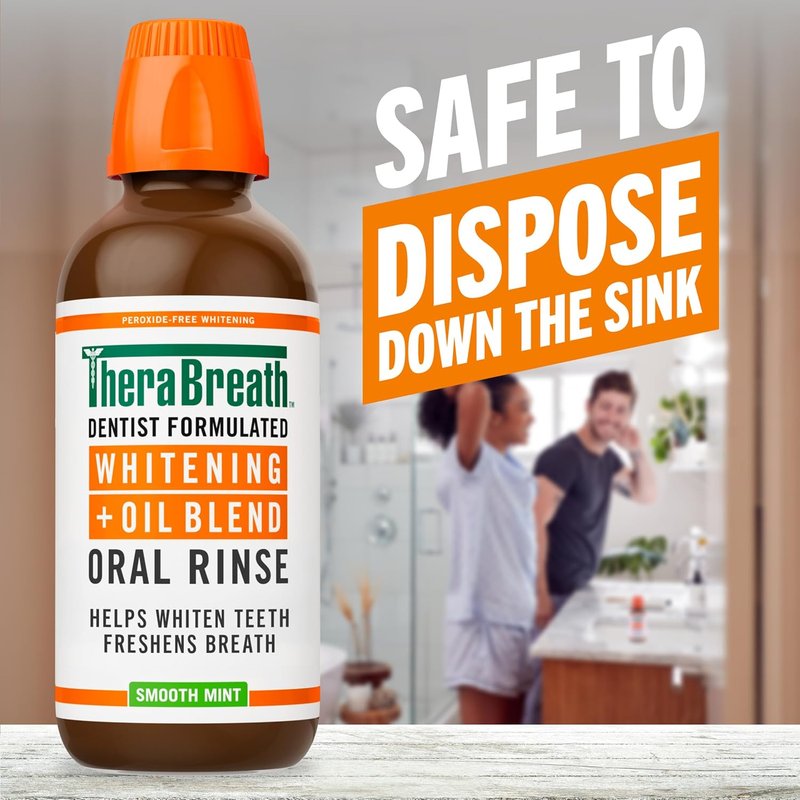 TheraBreath Whitening Oral Rinse - Alcohol-Free Mouthwash for Whiter Teeth & Fresh Breath | Smooth Mint, 16 Fl Oz