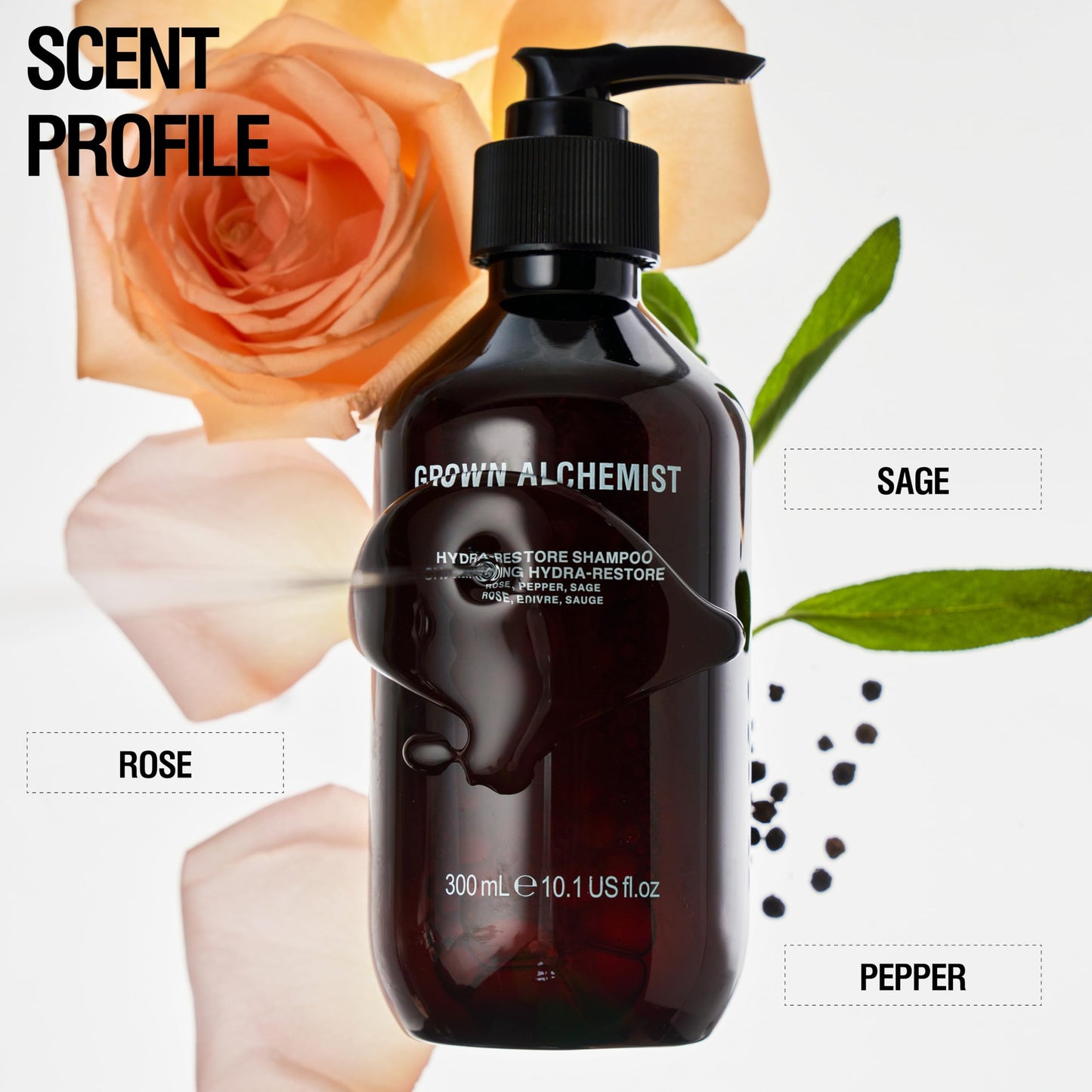 Grown Alchemist Hydra-Restore Rose Black Pepper & Sage Gentle+Moisturizing Daily Shampoo, 300mL