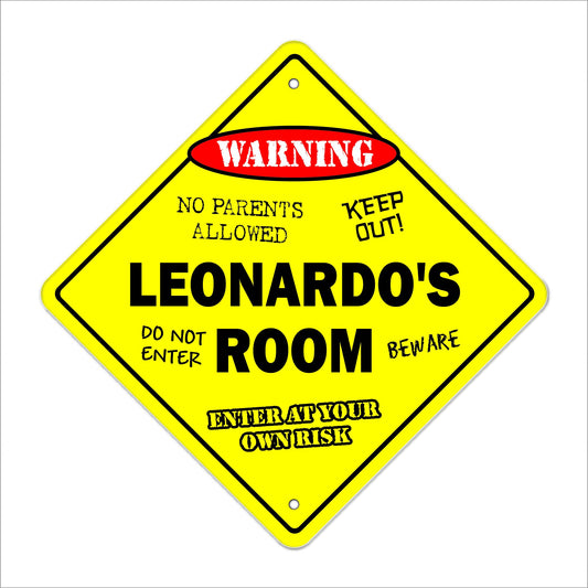Leonardo's Room Sign Crossing Zone Xing | Indoor/Outdoor | 12" Tall Kids Bedroom Decor Door Children's Name boy Girl