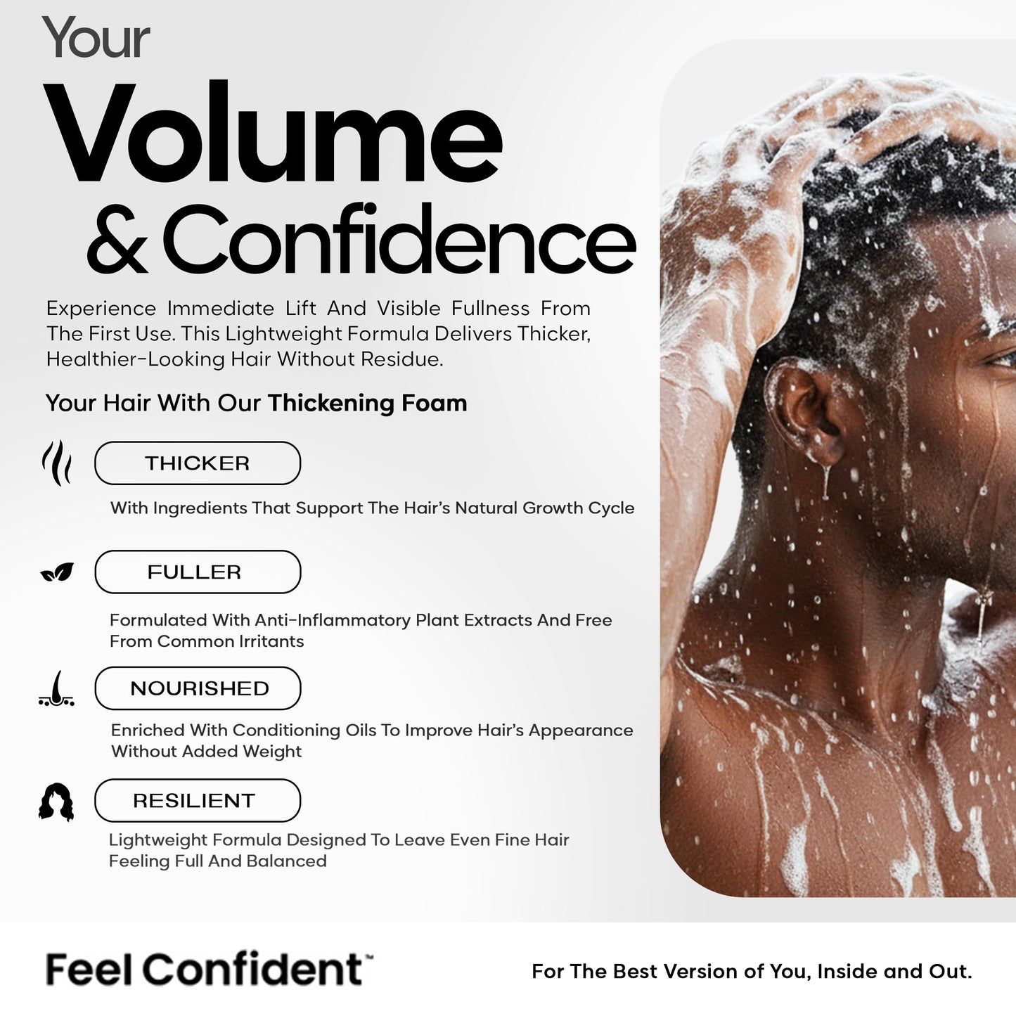 Feel Confident Thickening Foam - Hair Surgeon Formulated for Men & Women with Saw Palmetto, Pumpkin Seed Oil, Caffeine & Turmeric, Lightweight Volumizing & Styling Mousse for Fine or Thin Hair 1.7oz