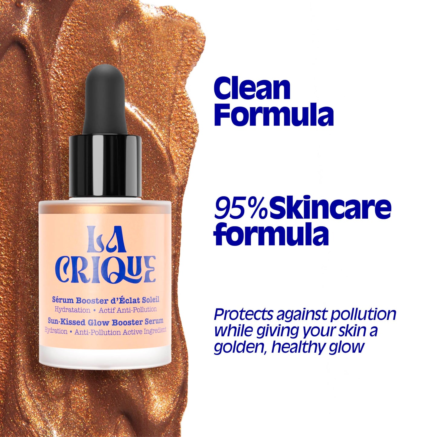 La Crique Bronzing Face Serum - Hydrating Bronzing Drops with Hyaluronic Acid & Anti-Pollution Protection - Natural Sun-Kissed Glow for All Skin Types - Vegan Friendly, Clean Beauty - 1 fl oz