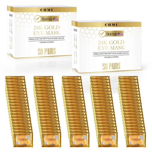 CHMI Under Eye Patches (100 Pairs) - 24K Gold Eye Patches for Puffy Eyes, Dark Circles, Eye Bags and Wrinkles, Collagen Skin Care Products, Beauty & Personal Care