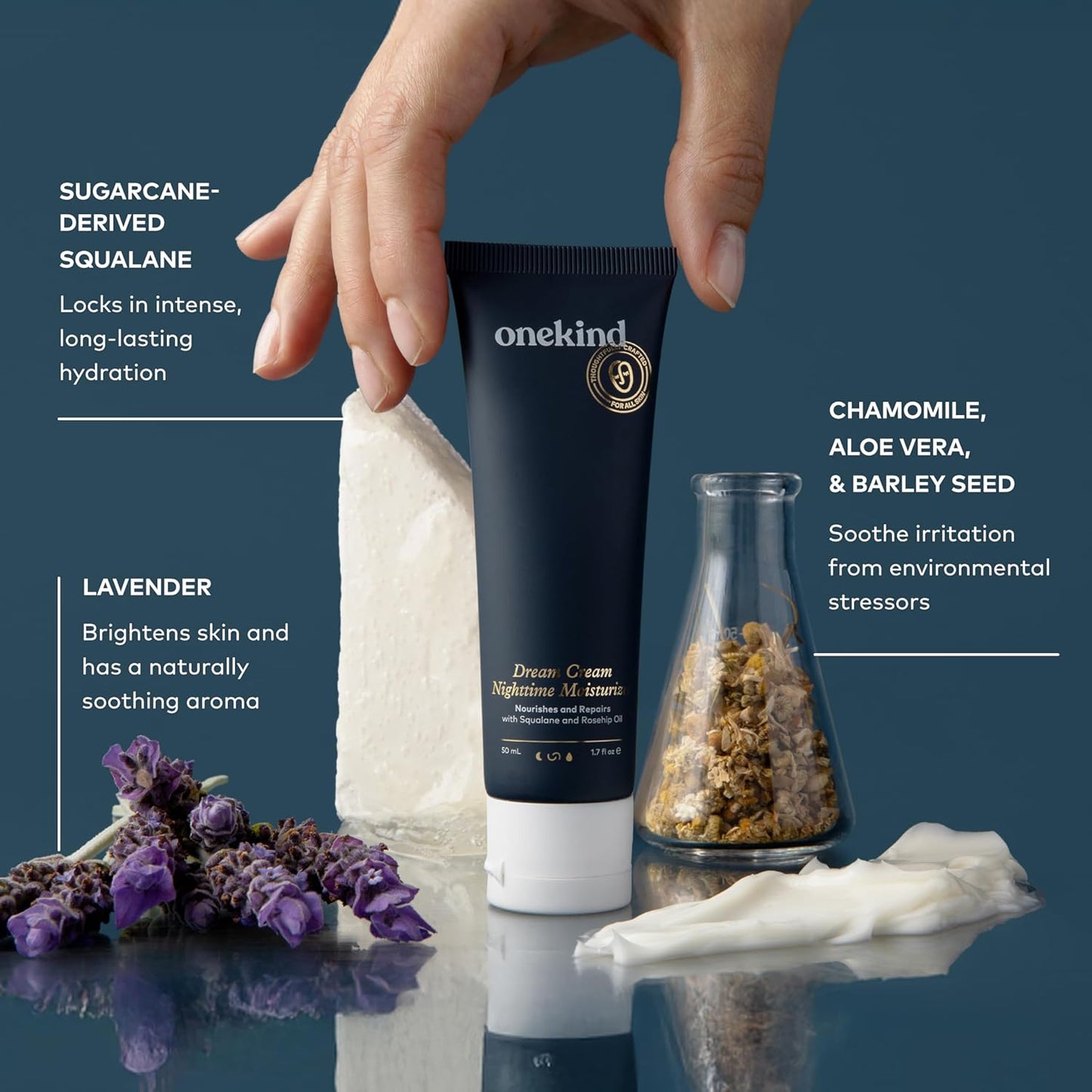 Onekind Night Moisturizer - Hydrating Dream Cream for Wrinkles & Anti-Aging | 1.7 oz, Squalane & Rosehip