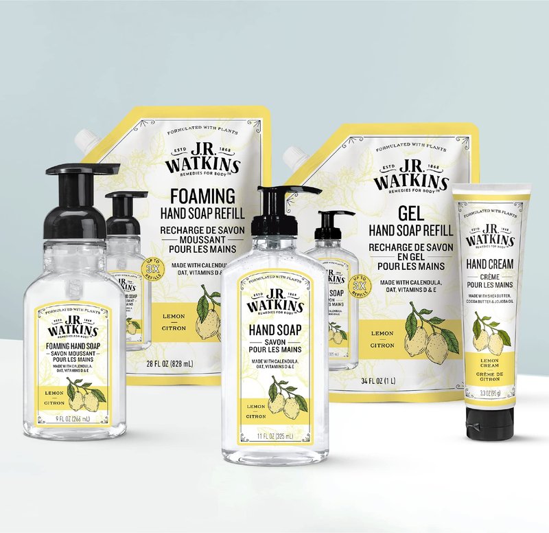 J.R. Watkins Natural Moisturizing Hand Cream, Hydrating Hand Moisturizer with Shea Butter, Cocoa Butter, and Avocado Oil, Cruelty Free, 3.3oz, Lemon Cream, 3 Pack