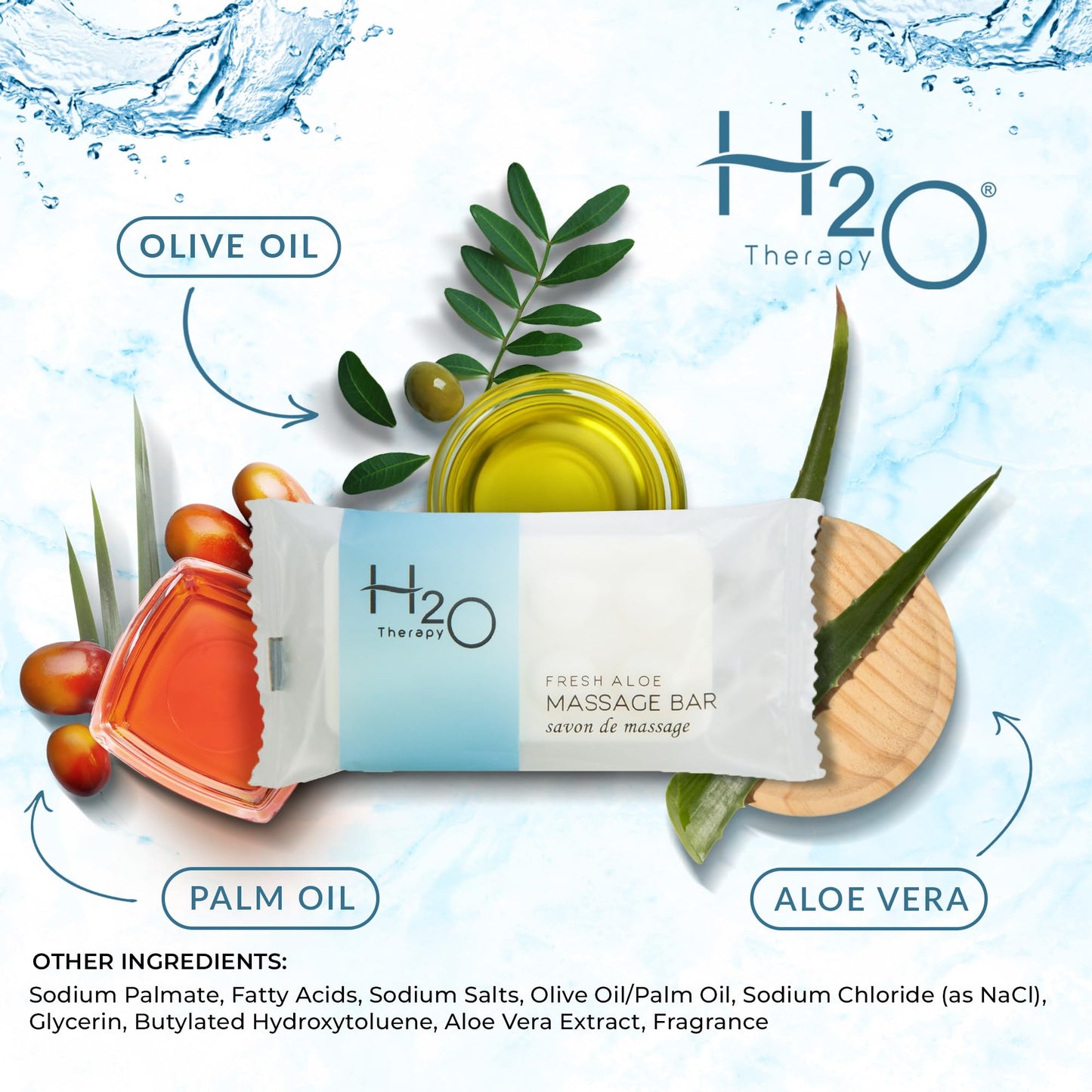 H2O Therapy Hotel Massage Bar Soap, Travel Size Toiletries, 100 Count, 1 oz