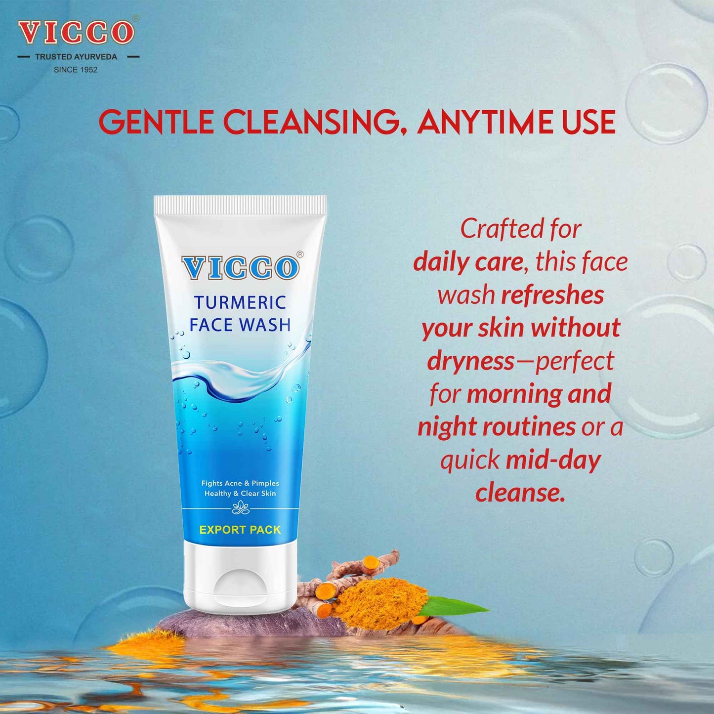 Vicco Turmeric Face Wash with Natural Ingredients – Gentle Facial Cleanser for Everyday Use, 5.29 Oz Tube (Pack of 2)