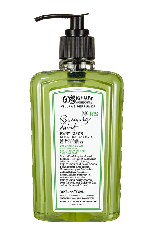 C.O. Bigelow Rosemary Mint Hand Wash, Village Perfumer Liquid Hand Soap with Aloe Vera & B5, 10 Fl Oz