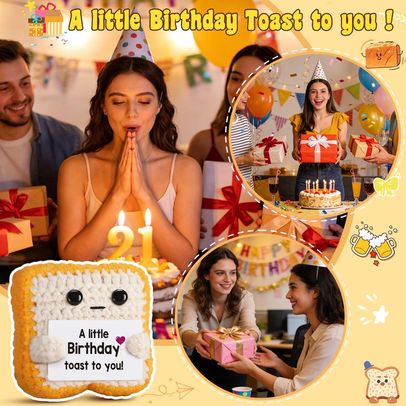 Ovrrcame A Little Birthday Toast to You - Funny Happy Birthday Gifts for Women, Men, Mom, Dad, Sister, Best Friend - Unique Birthday Decorations Crochet Toast Gift Card for Her/Him Ideas, Fathers Day