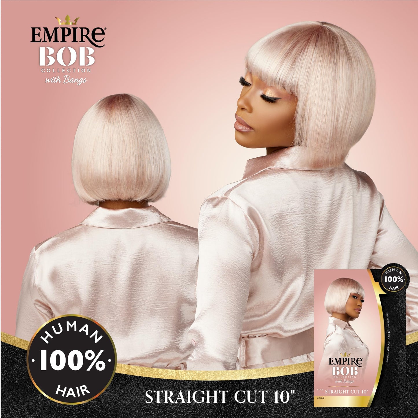 Sensationnel Empire Bob Humanhair Wig - Straight Cut Face Framing Mesh Cap for Comfort With Bangs (10 inch, 2 DARKBROWN)