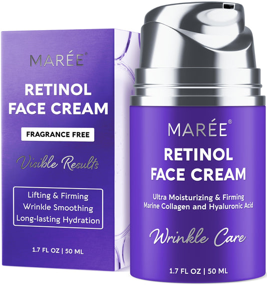 MAREE Face Moisturizer – Retinol Face Cream for Women Moisturizing with Collagen & Hyaluronic Acid – Day & Night Anti-Aging Facial Wrinkle DD Cream Moisturizer for Dry Skin – Crema Para la Cara