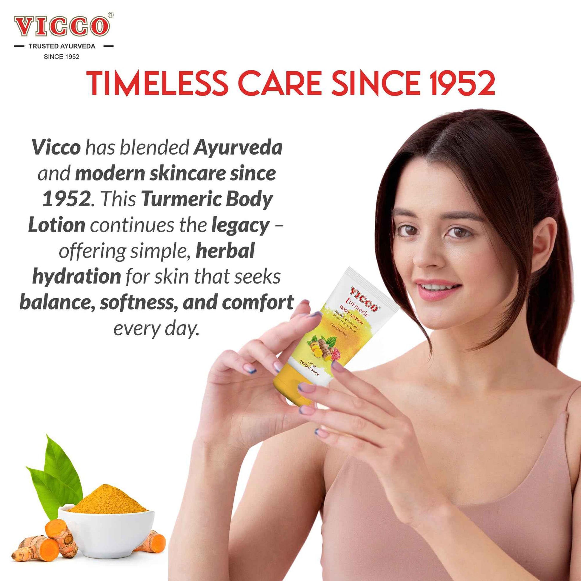 Vicco Turmeric Body Lotion with Herbal Ingredients, Moisturizing Body Lotion, Hydrates & Nourishes Skin, For Daily Skincare Routine, 6.76 Fl Oz (Pack of 2)