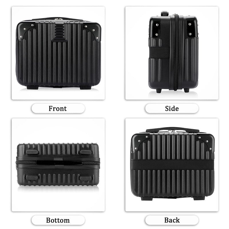 BSTKEY Portable Hard Shell Cosmetic Travel Case, Small Travel Hand Luggage with Elastic Band, Mini ABS Carrying Makeup Case Suitcase, Black