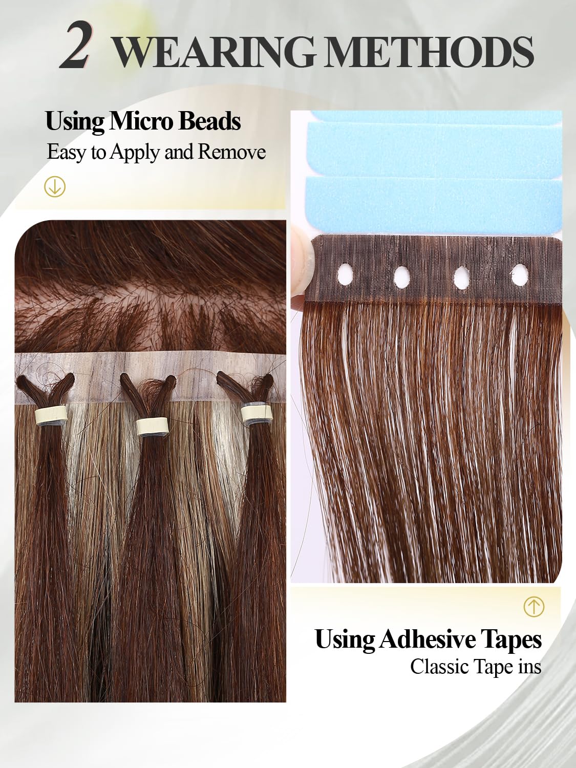 Human Hair Extensions Invisible PU Tape in Hair Extension T4/27 Highlight Honey Blonde Remy Human Hair Extensions with Beads Glueless Hair Extension for Women (30g 4Pcs,12 Inch)