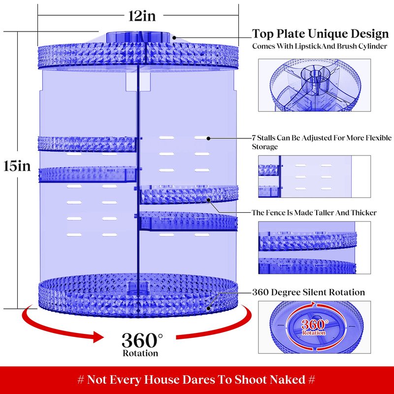 Makeup Organizer 360 Degree Rotating Cosmetic Storage Organizer, Acrylic Make Up Organizer, Large 7 Layers 360 Makeup Organizer, Fits Makeup Brushes, Lipsticks, Bathroom, Vanity, X-Large Purple