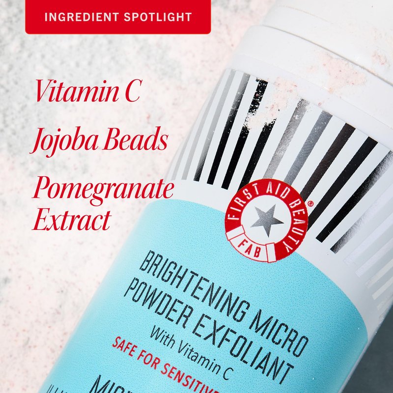 First Aid Beauty Micro Powder Exfoliant - Face Exfoliator with Vitamin C & Jojoba Beads - Ultra-Fine Face Scrub Revives Dull Skin, (2 oz)