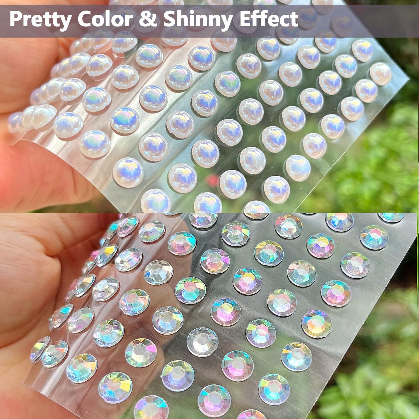 Unixing 3000Pcs Self Adhesive Pearls and Rhinestones Stickers, Stick on Rhinestone Hair Pearl Diamond Stickers Self Adhesive Face Gems Hair Gems for Face Makeup Nail Art Cell Phone DIY Crafts
