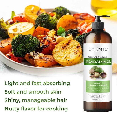 velona Macadamia Nut Oil 16 Fl Oz | 100% Pure and Natural Carrier Oil | Refined | Cooking, Skin, Hair, Body & Face Moisturizing | Use Today - Enjoy Results