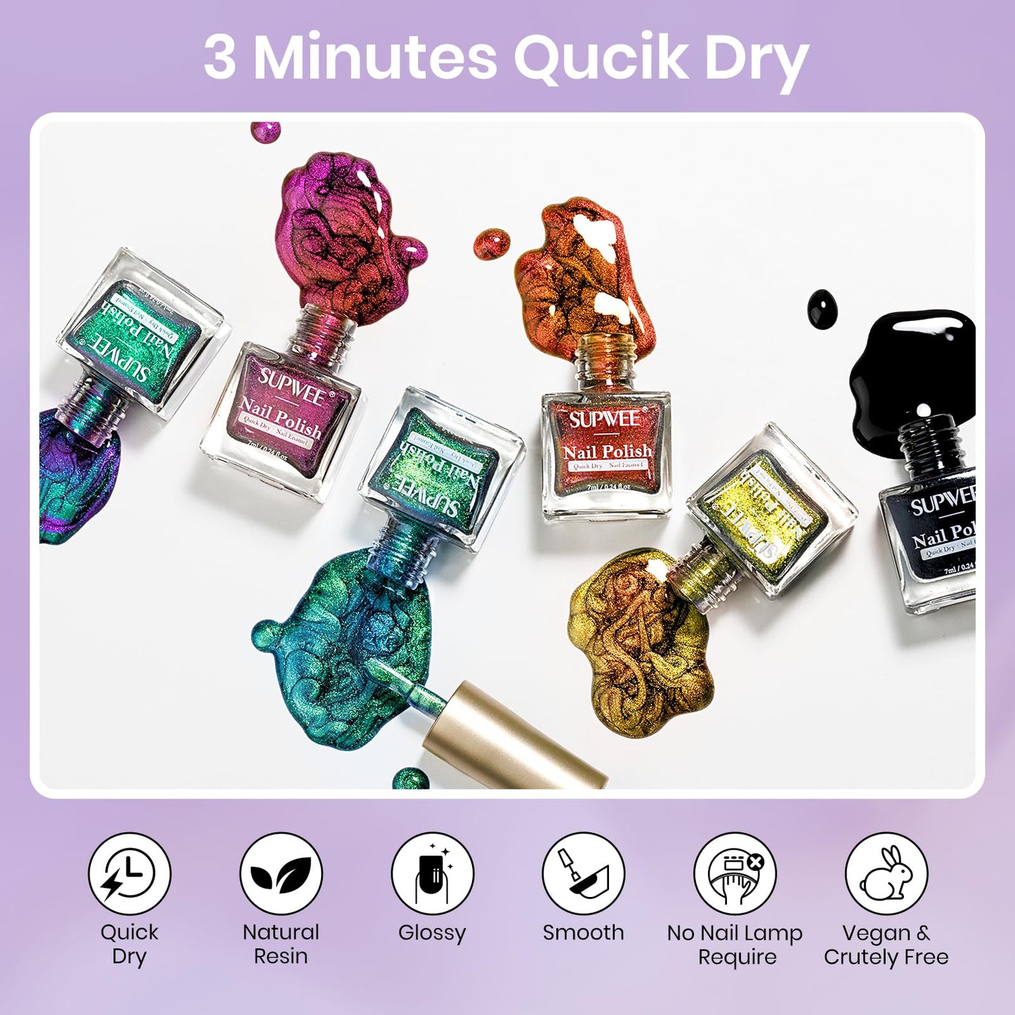 SUPWEE Neon Reflective Glitter Gel Nail Polish - Sparkle Fluorescent & Disco Nail Polish Set in Neon Yellow, Green, Hot Pink, Orange - Soak Off UV Gel