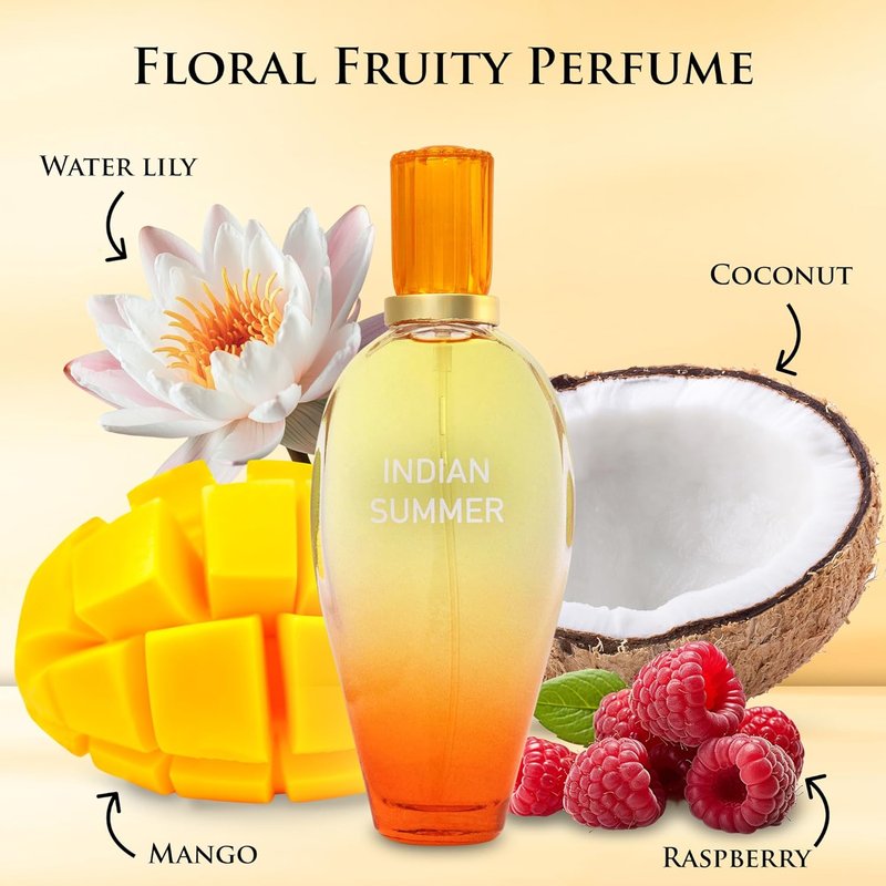 Indian Summer Perfume for Women - Tropical Mango, Nectarine & Coconut Scents - 3.4 Fl Oz, Natural & Paraben Free