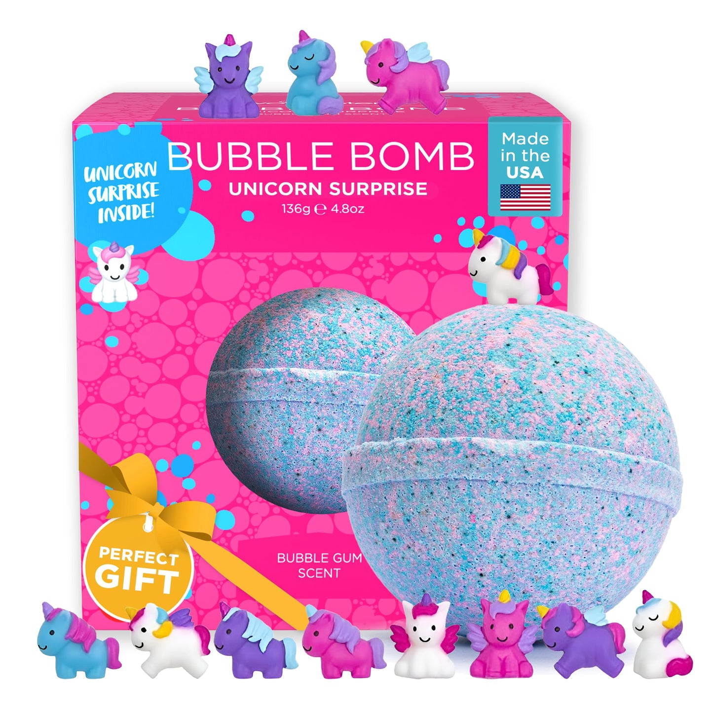 Unicorn Bath Bomb for Girls with Surprise Squishy Toys Inside, 1 Pack
