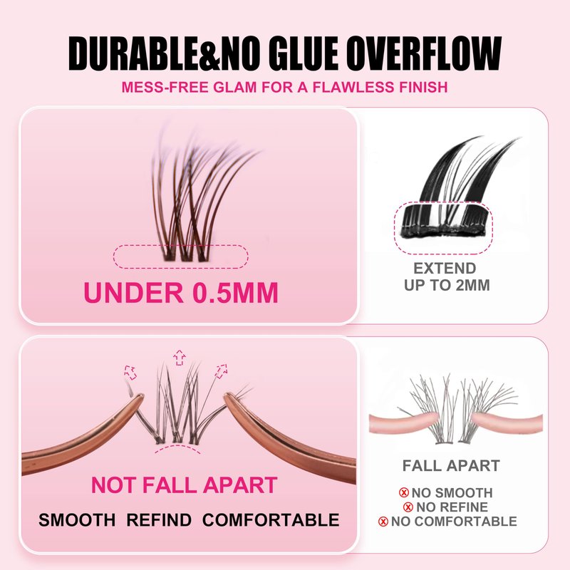 Plume Brown Lashes Natural Lash ClustersWith Invisible Band DlY Lash Extension Kit Eyelash Kit with Bond and Seal 8-16mm C Curl Beginner Individual Lashes Long lasting Makeup For Girl