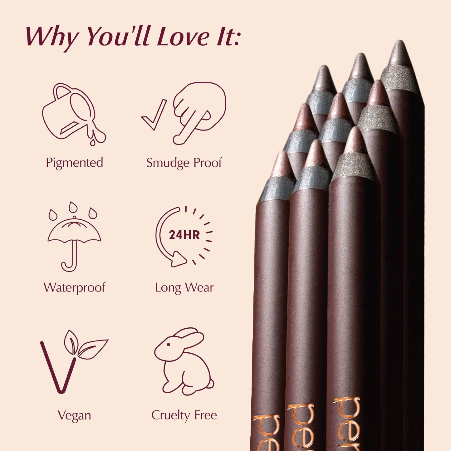 PERSONA 24HR Black Waterproof Eyeliner Pencil | Creamy, Smudgeable Pencil for Lash Line & Waterline | All-Day to All-Night Wear | Vegan, Cruelty-Free, Paraben-Free | Made in USA