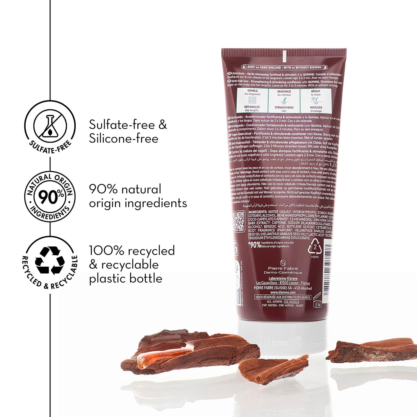 Klorane Strengthening Conditioner with Quinine - Natural Alternative for Hair Thinning - Support Thicker, Stronger, Healthier Hair - Men & Women - Vegan, and Dermatologist-Tested - 6.7 fl. oz.