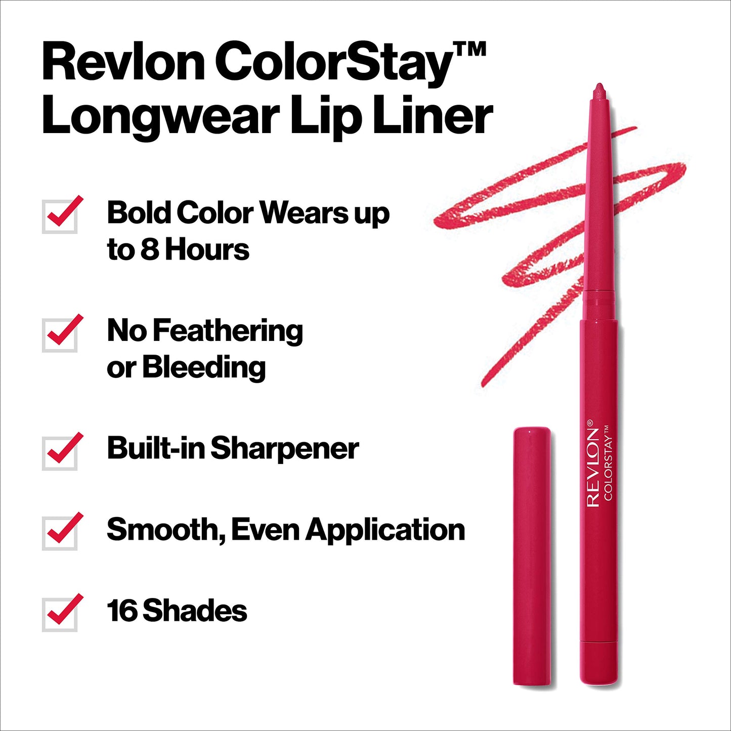 Revlon Colorstay Lip Liner Makeup with Built-In Sharpener, Longwear Rich Colors, Smooth Application, 680 Blush, 0.01 oz