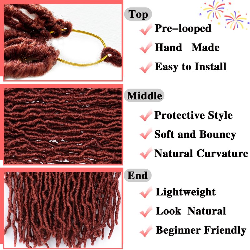 Paraglame 7 Packs Ginger Soft Locs 28 Inch New Faux Locs Crochet Hair 350 Color Pre-looped Curly Wavy Soft Locs, New Goddess Faux Locs Crochet Hair for Women(28Inch, 7Packs)