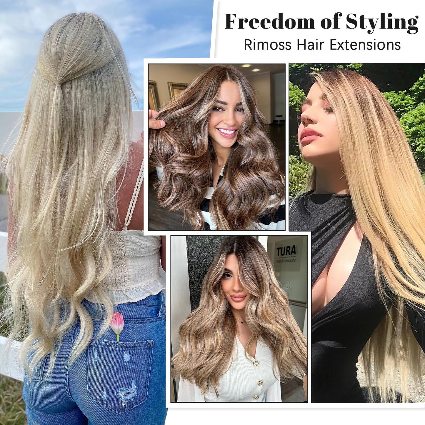 Rimoss Clip in Hair Extensions Real Human Hair - 14 Inch 7pcs, Ombre Chocolate Brown to Caramel Blonde Balayage Color - Soft Human Hair Clip in Extensions Straight for Women