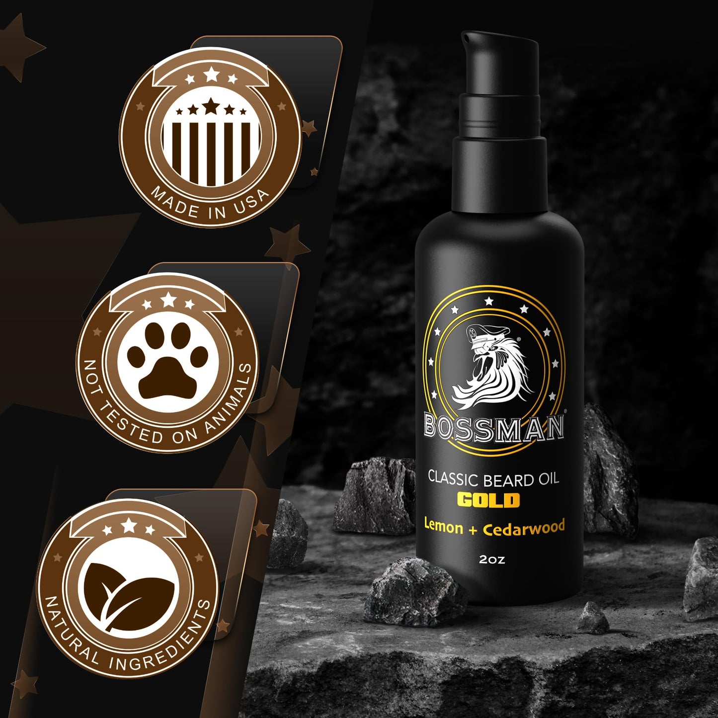 Bossman Organic Mustache & Beard Oil for Men, 2 oz – Natural Beard Moisturizer with Jojoba, Argan & Avocado Oils
