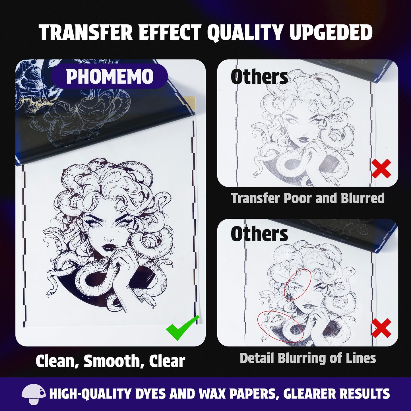 Phomemo Tattoo Transfer Paper 8.5" X 11" - 100 Sheets of Stencil Paper, Tattoo Transfer Kit - for Tattoo Artists and Enthusiasts, Compatible with TP81, Itari A886, TATTMUSE Tattoo Machines