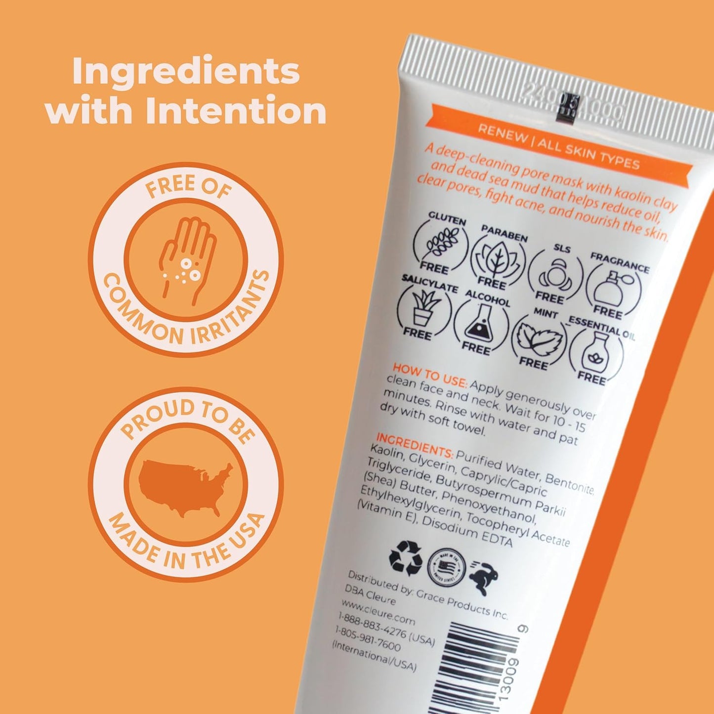 Cleure Pore Minimizing Face Mask - Kaolin Clay & Shea Butter for Oily, Sensitive Skin | 4 oz