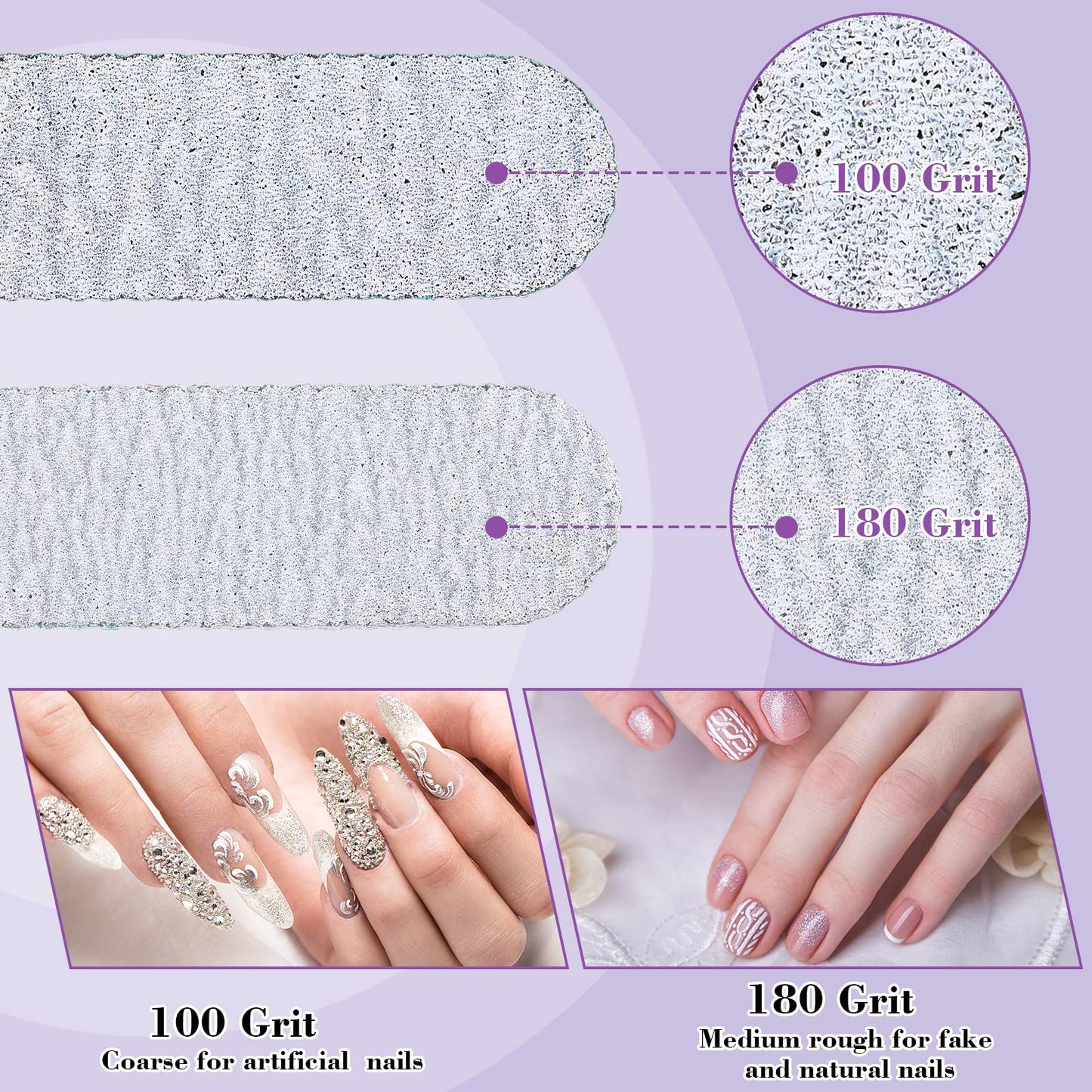 200 Pcs 4 Styles Nail Files Bulk 100/180 Grit Double Sides Professional Reusable Emery Board Nail Files for Acrylic Manicure Tools Suit for Home Salon