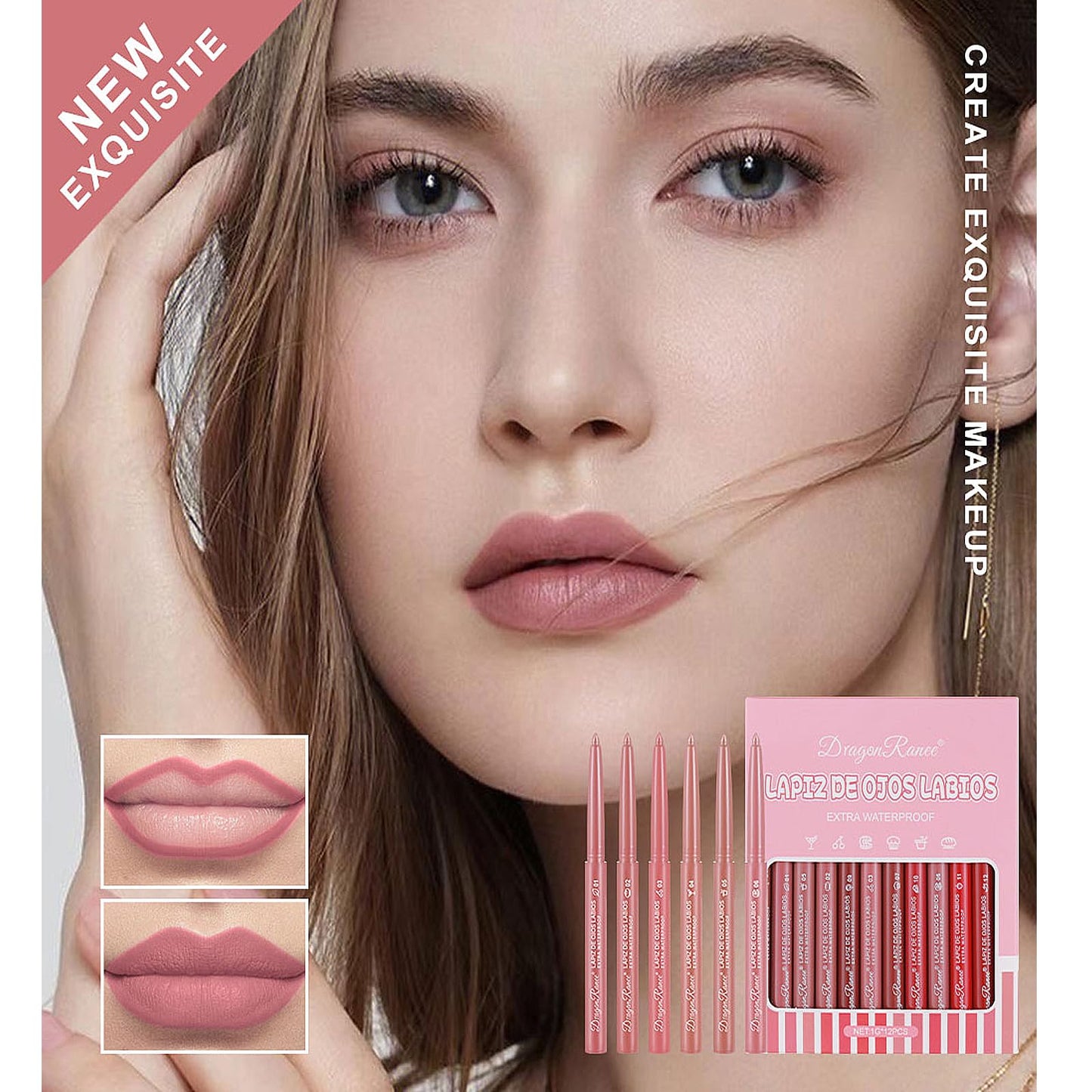 DENESTUP 12 Colors Lip Liner Combo, Matte Lipstick Lip Liner Set, long-lasting Lip Pencil Waterproof & Non-Stick Cup, Smooth Texture High Pigmented Natural Lip Pen Makeup Gift