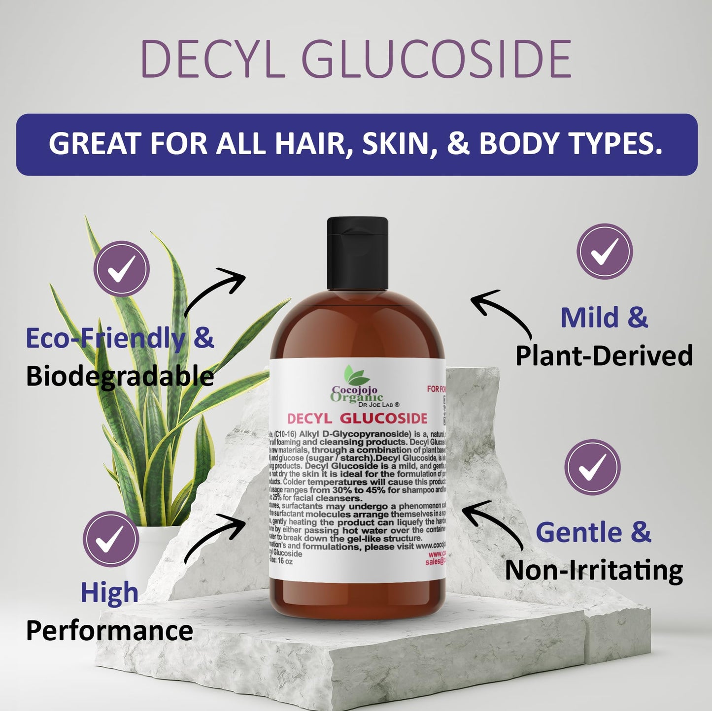 Dr Joe Lab Decyl Glucoside Natural Surfactant - Surfactants for Soap Making, Lauryl Glucoside, DIY Shower Gel, Skin Care, Body and Face Wash, Plant Derived, Natural - 16 Oz
