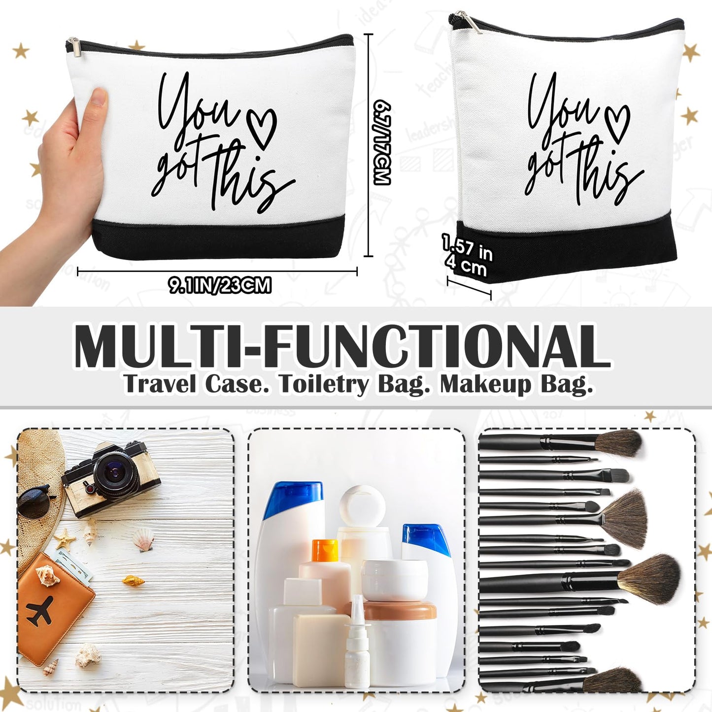 Sanwuta 30pcs Cna Week Gift for Women Inspirational Makeup Bags with Zipper Thank You Cosmetic Bags Gift for Teacher Nurse Graduation (Classic)