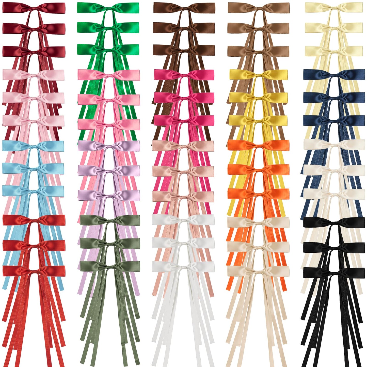 Baemin 60 Pcs Hair Bows for Girls Women, Hair Clips, Long-Tail Ribbons, Loose Pack, Hair Decoration Accessories