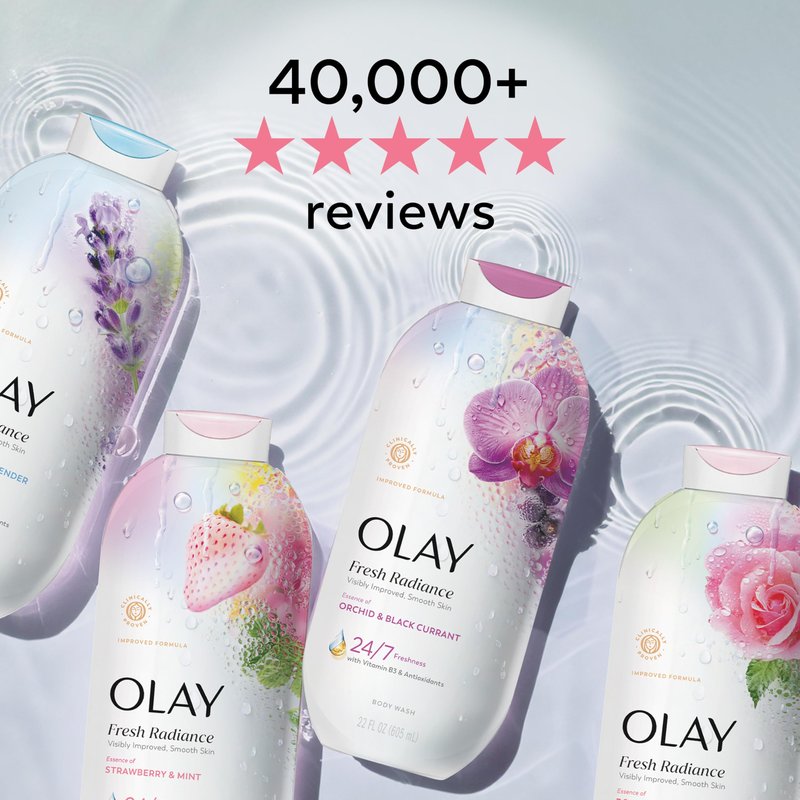 Olay Body Wash for Women, Fresh Radiance, Refreshing & Renewing, Made with Plant Based Cleansers, B3 Botanical Complex, For All Skin Types, Vanilla Blossom & Apricot Scent, 22 fl oz (Pack of 4)