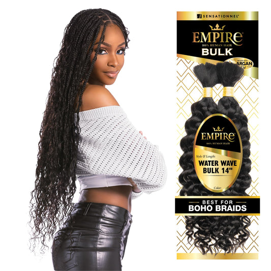 Sensationnel Empire Bulk Braiding – Water Wave Human Hair Braids for Knotless Boho Box or Curly Loosewave Styles 1 pack (14 inch, 1B OFFBLACK)