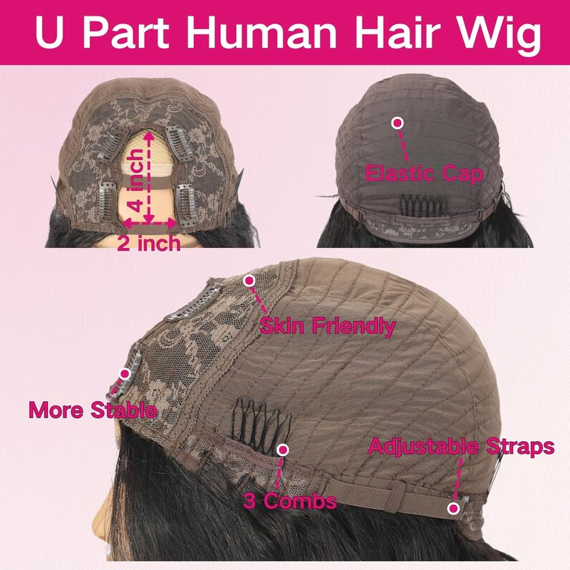 U Part Human Hair Wig - Body Wave Glueless Wig for Black Women | 14 Inch, 180% Density, Beginner Friendly