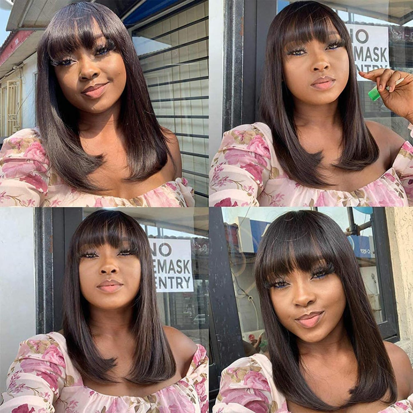 Lusina Bob Wig Human Hair With Bangs Glueless 2x4 HD Lace Colsure Wigs, Ready to Go Short Wigs For Women Beginner Friendly (Black, 10 Inch)