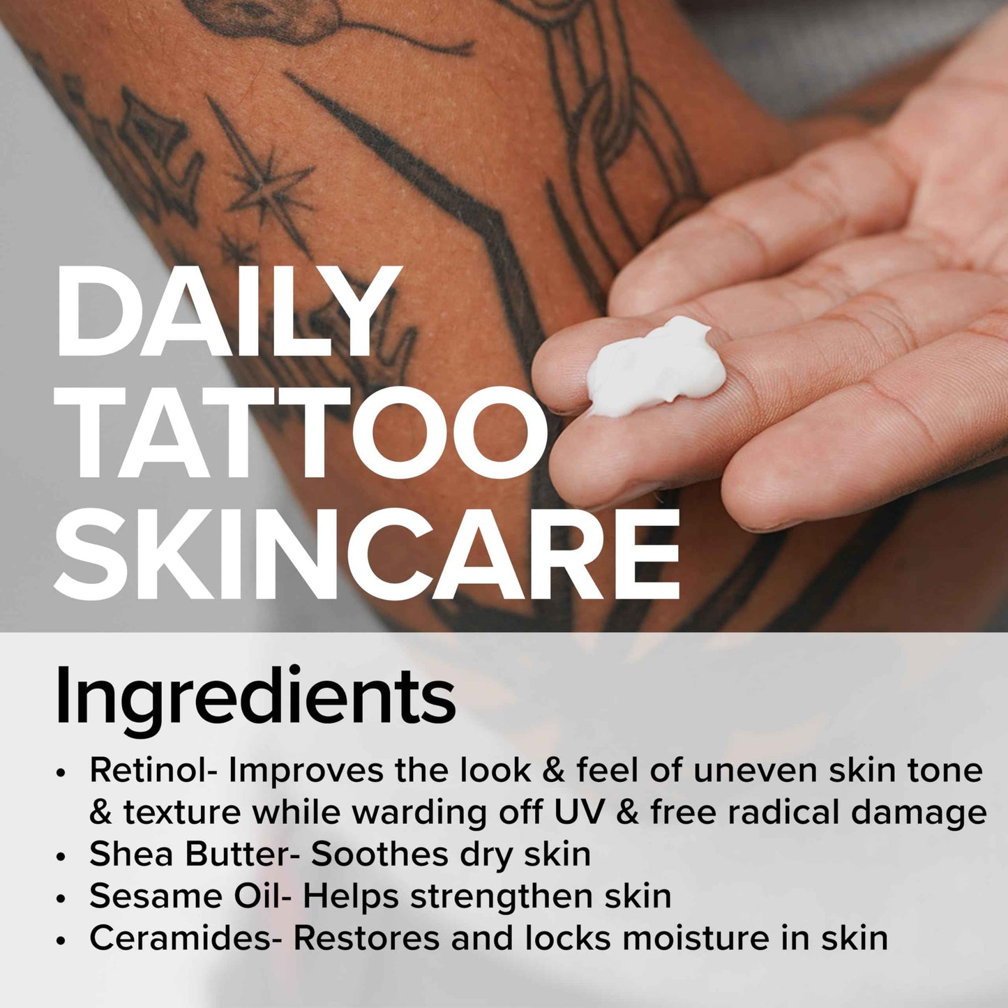 Mad Rabbit Replenish Tattoo Body Lotion - Fragrance-Free Lotion, Non-Greasy & Silicone-Free, Clean Ingredients, Lightweight for Daily Use (3.4 Fl Oz)