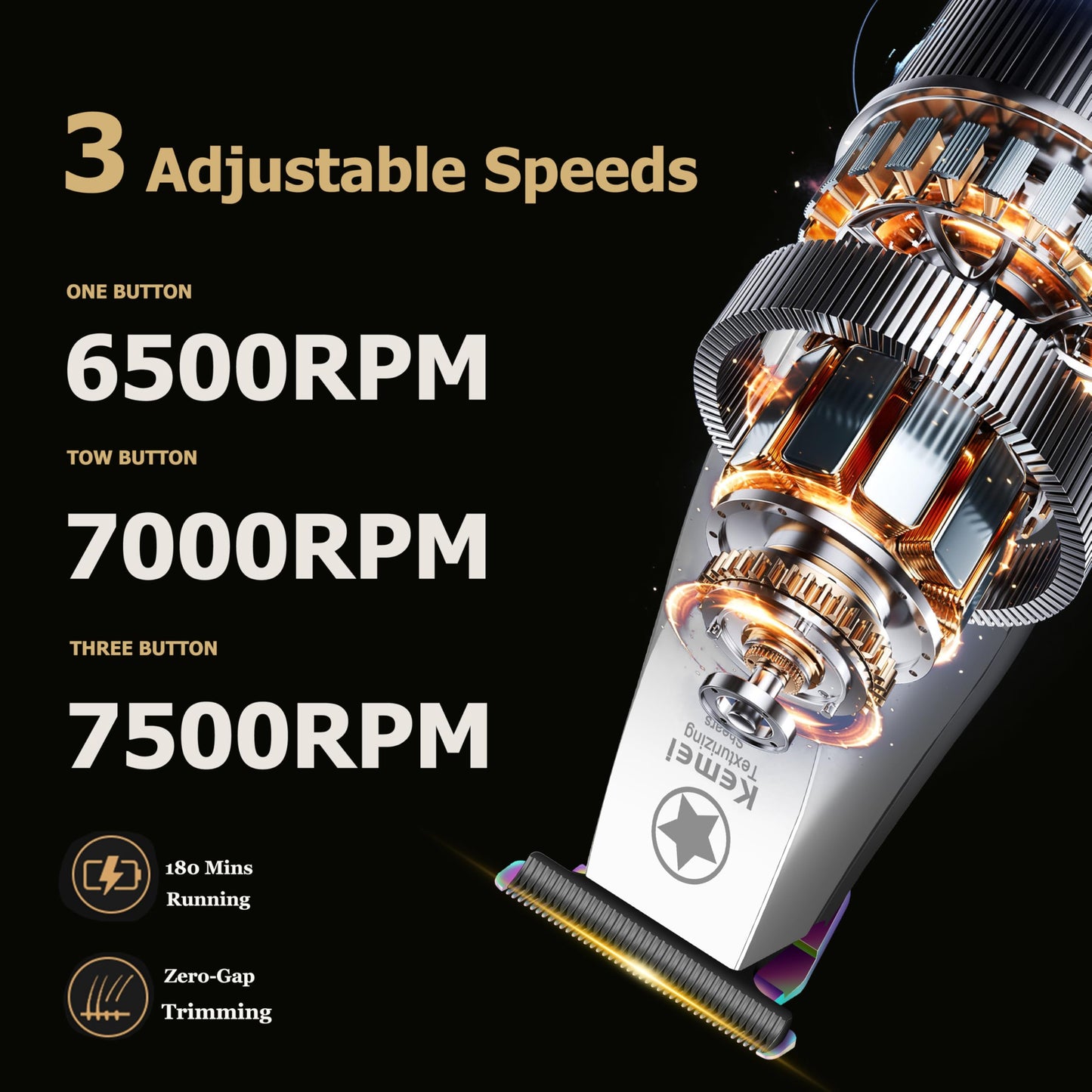KEMEI Hair Trimmer for Men, Professional Hair Clippers Cordless Zero Gapped Trimmer with LCD Display Trimmers for Barbers with T Blade Beard Trimmers 3 Adjustable Speeds KM-1919 Gray