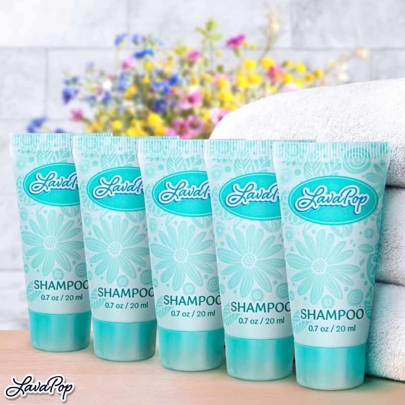 LavaPop - Travel Size Hotel Shampoo - Iris, Violet & Amber, 0.7 fl oz, 100 Pack - Delight Your Guests with Calming & Comforting Shampoo - Bulk Small Toiletries for Airbnb, Motels & Guest Rooms