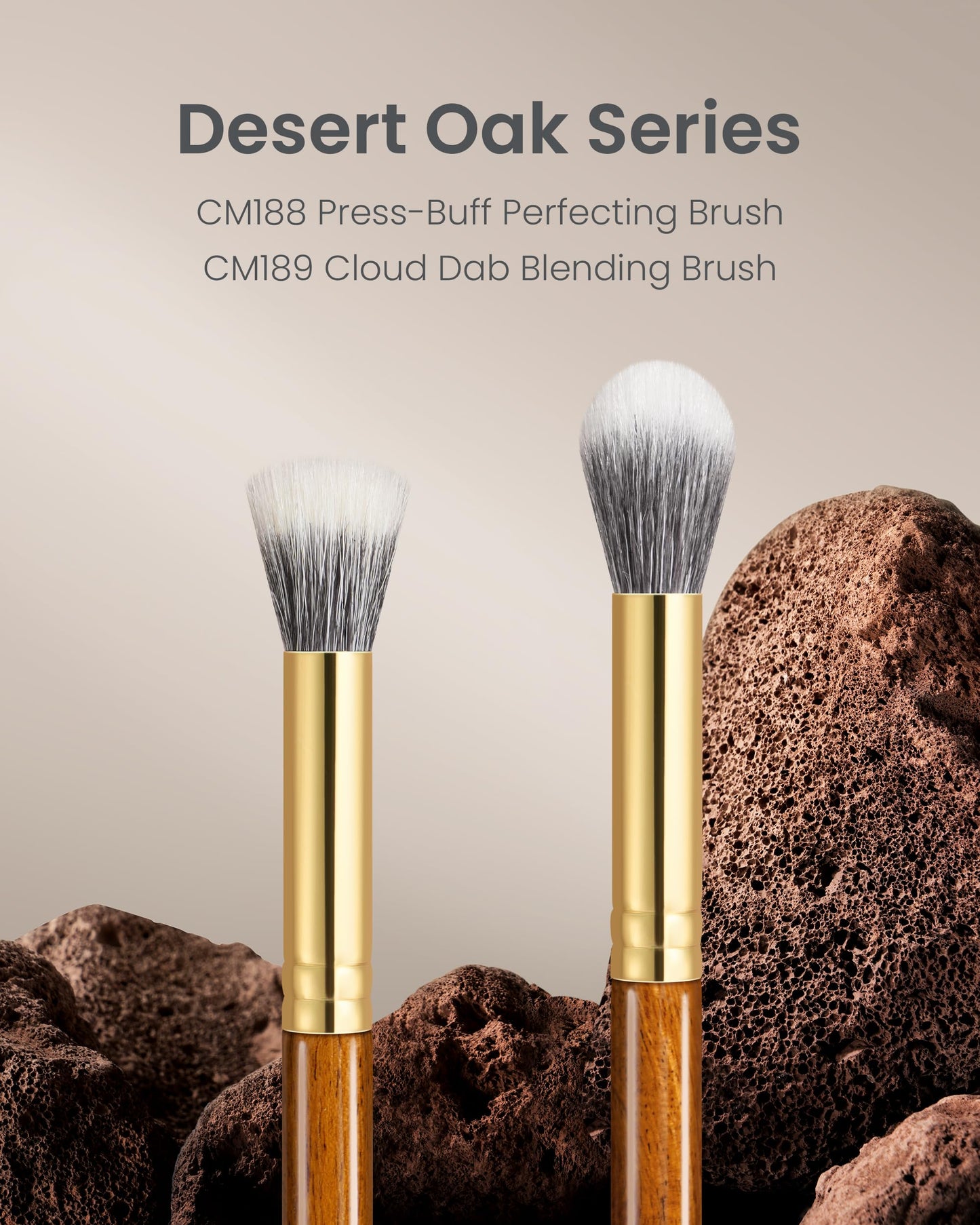 Desert Oak Series Powder Cheek Duo Brush Set - CM 188 Blush Brush & CM 189 Highlighter Brush of Goat Hair for a Soft-Focus Glow, Bubinga Handle