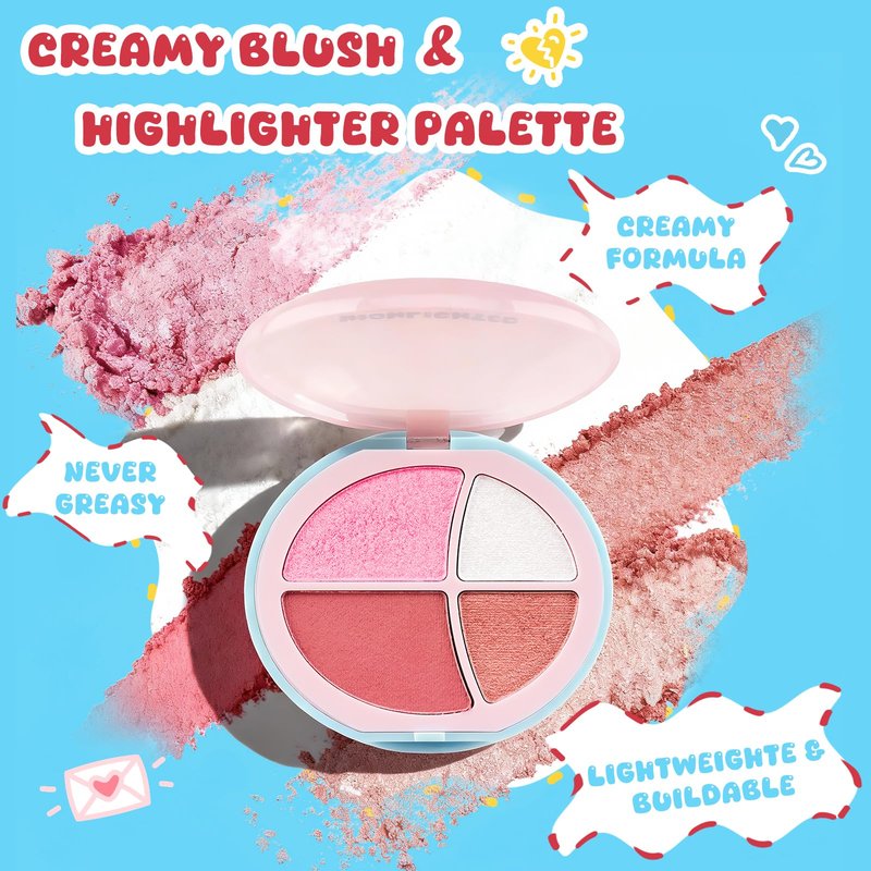 Color Nymph All in One Makeup Kit For Teens Girls Beginner with Makeup Bag, Girl Makeup Set for Teen Girls Includes Eyeshadow, Face Blush Contour Highlighter Lipgloss Mascara Mirror, Travel MakeUp Kit