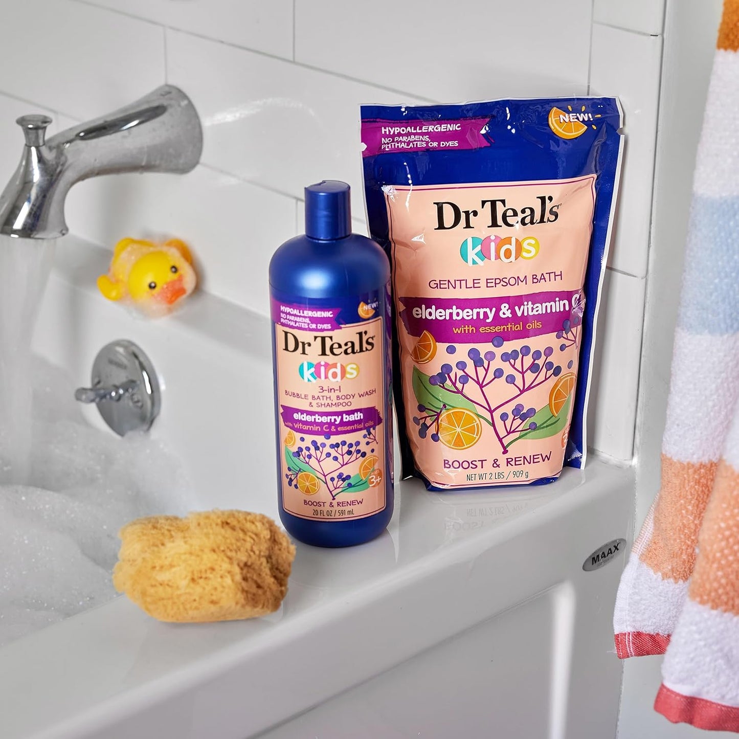 Dr Teal's Kids 3-in-1 Bubble Bath | Body Wash & Shampoo with Elderberry & Vitamin C - 20 fl oz (Pack of 3)