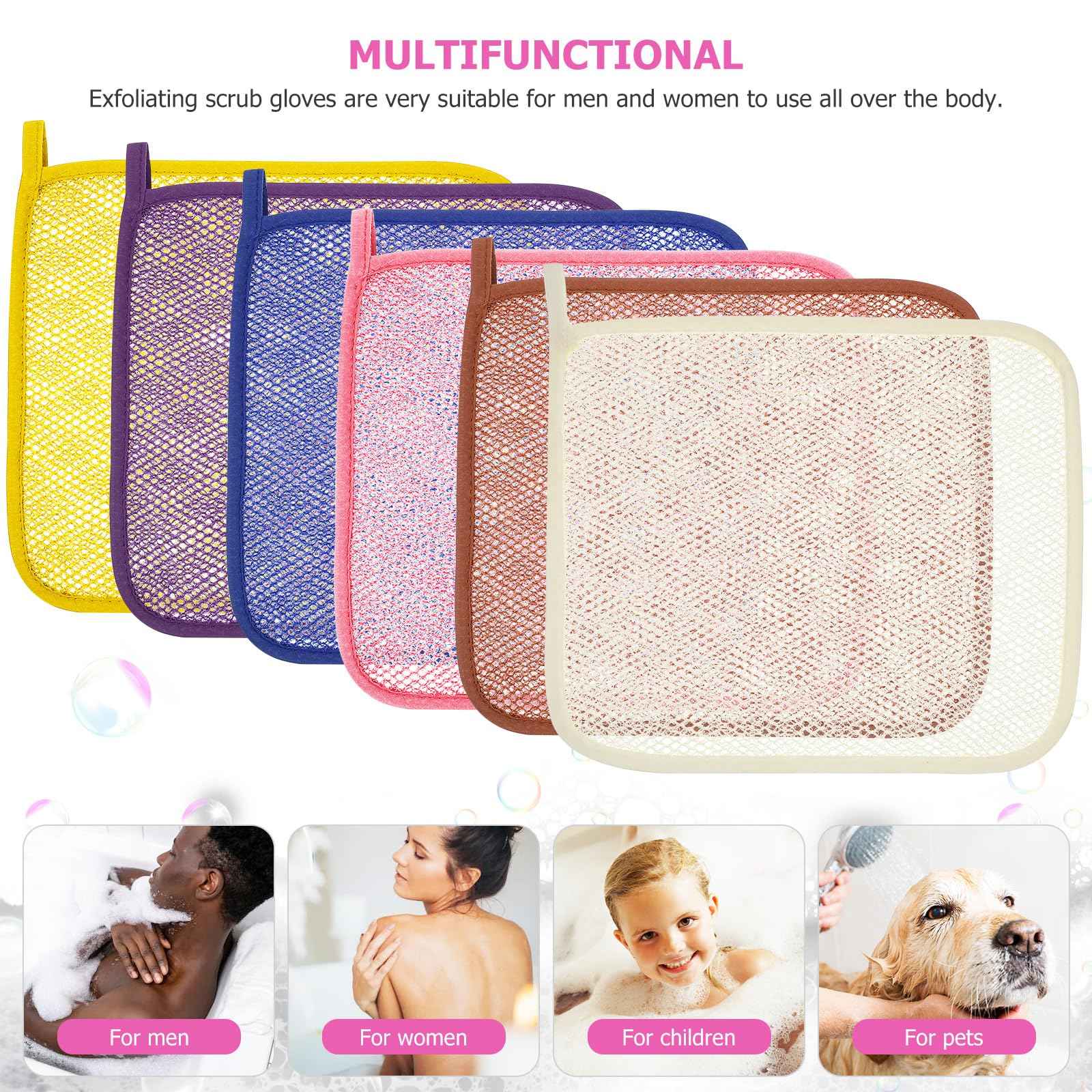 Lurrose Exfoliating Face Washcloth 8pcs Body Scrubber Hanging Bath Cloth African Net Sponge Shower Loofah Skin Wash Towel Facial Makeup Remover for Back Knee Joint